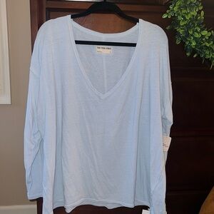 We The Free Sky Blue Long Sleeve V-Neck Top